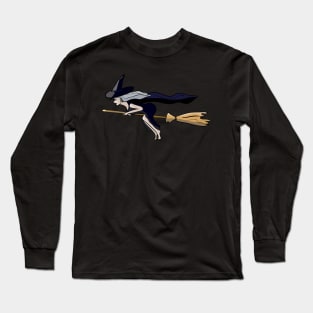 Witch Flying on Broomstick at High Speed Long Sleeve T-Shirt